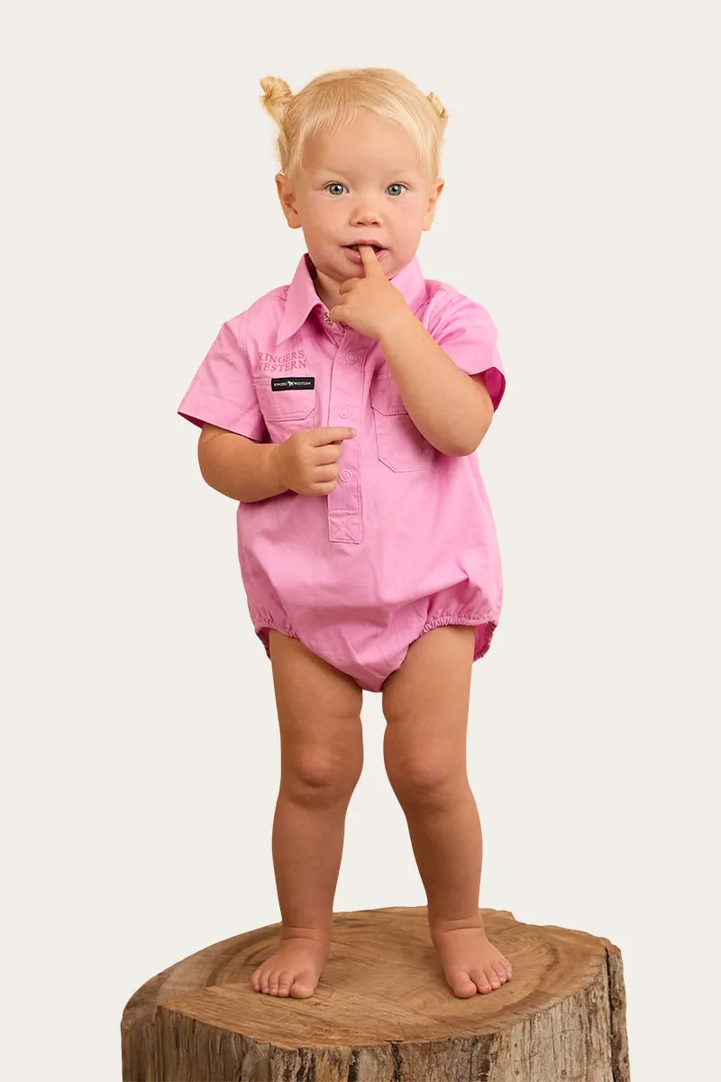 Ringers Babies Short Sleeve Work Shirt Romper - Pastel Pink