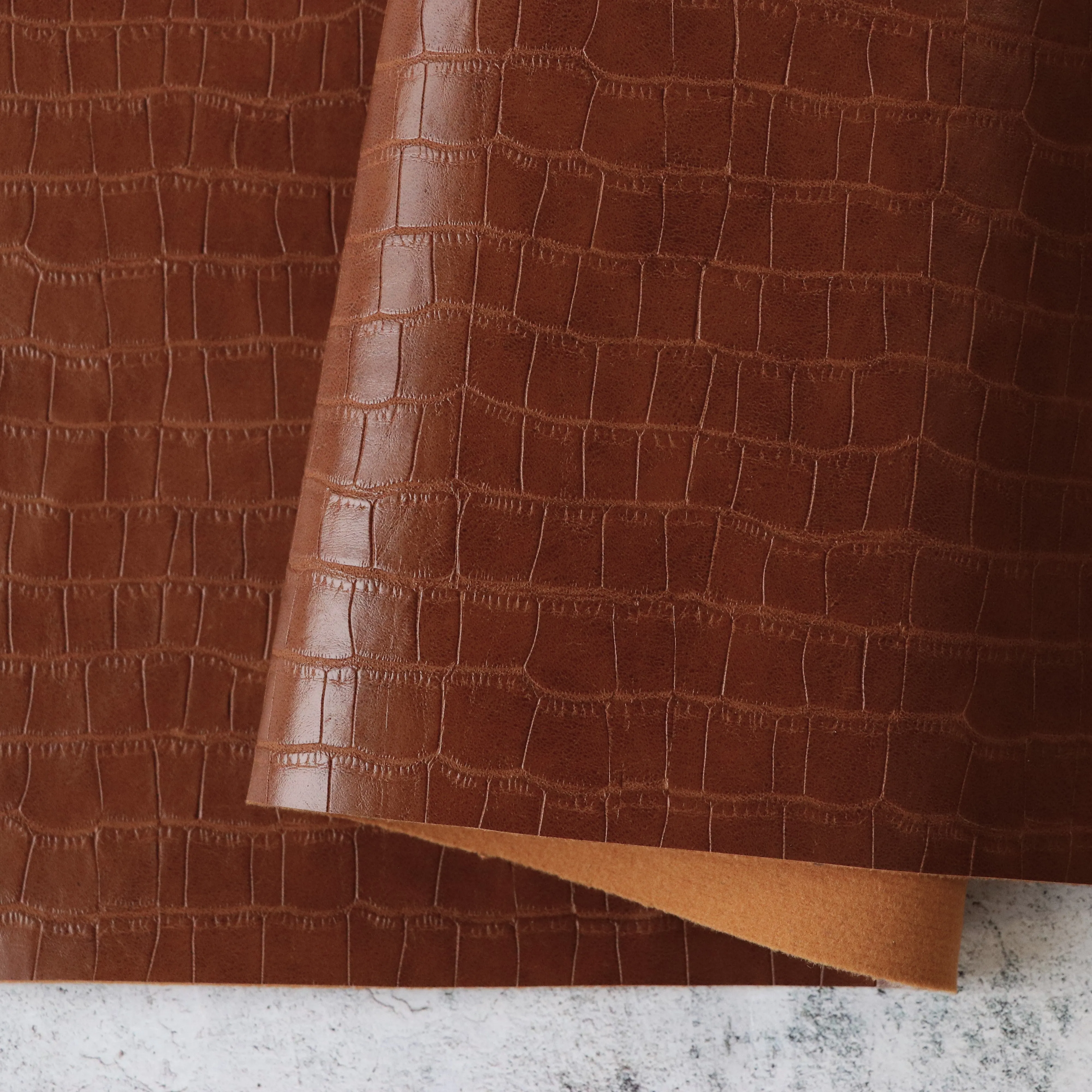 Saddle Brown Crocodile Faux Leather