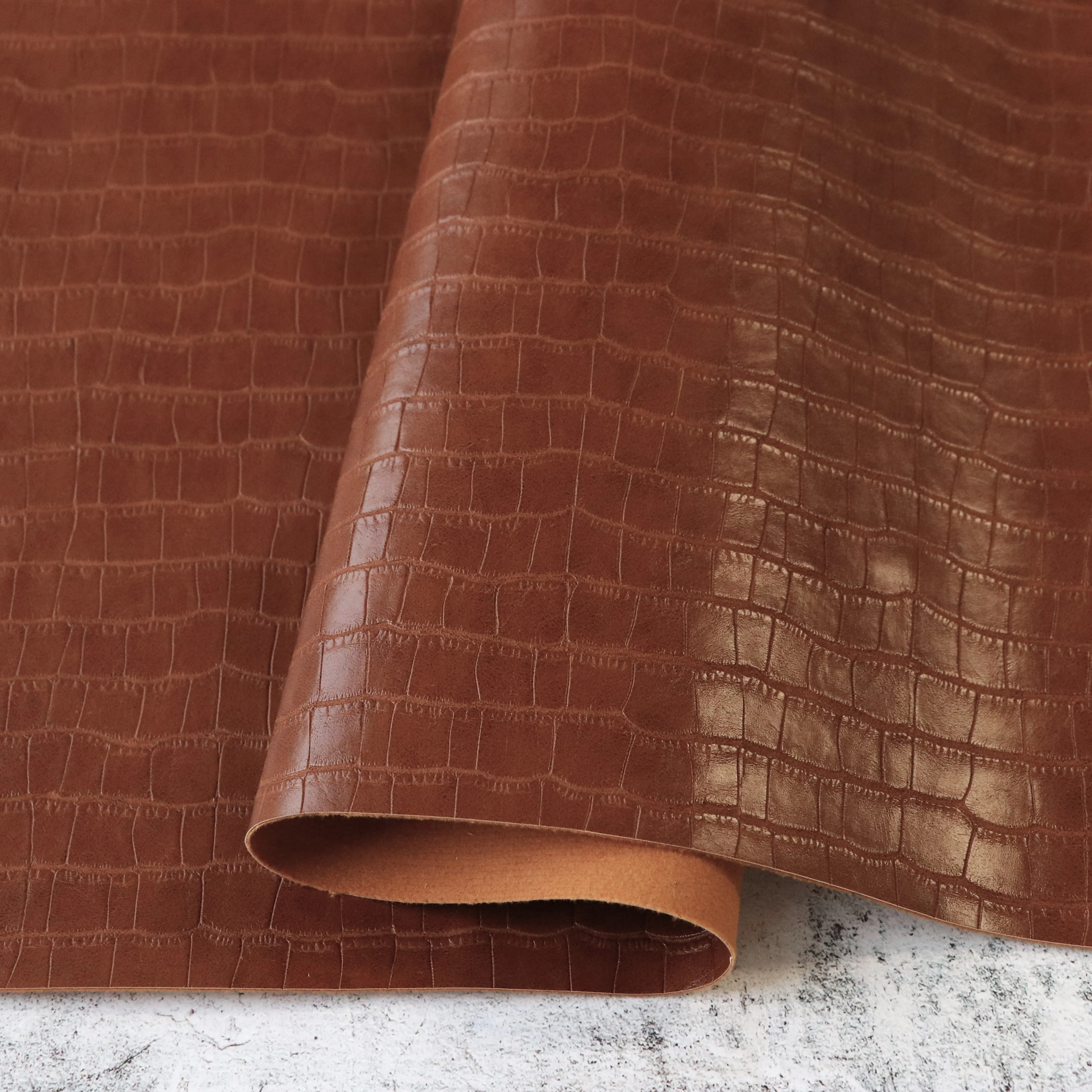 Saddle Brown Crocodile Faux Leather