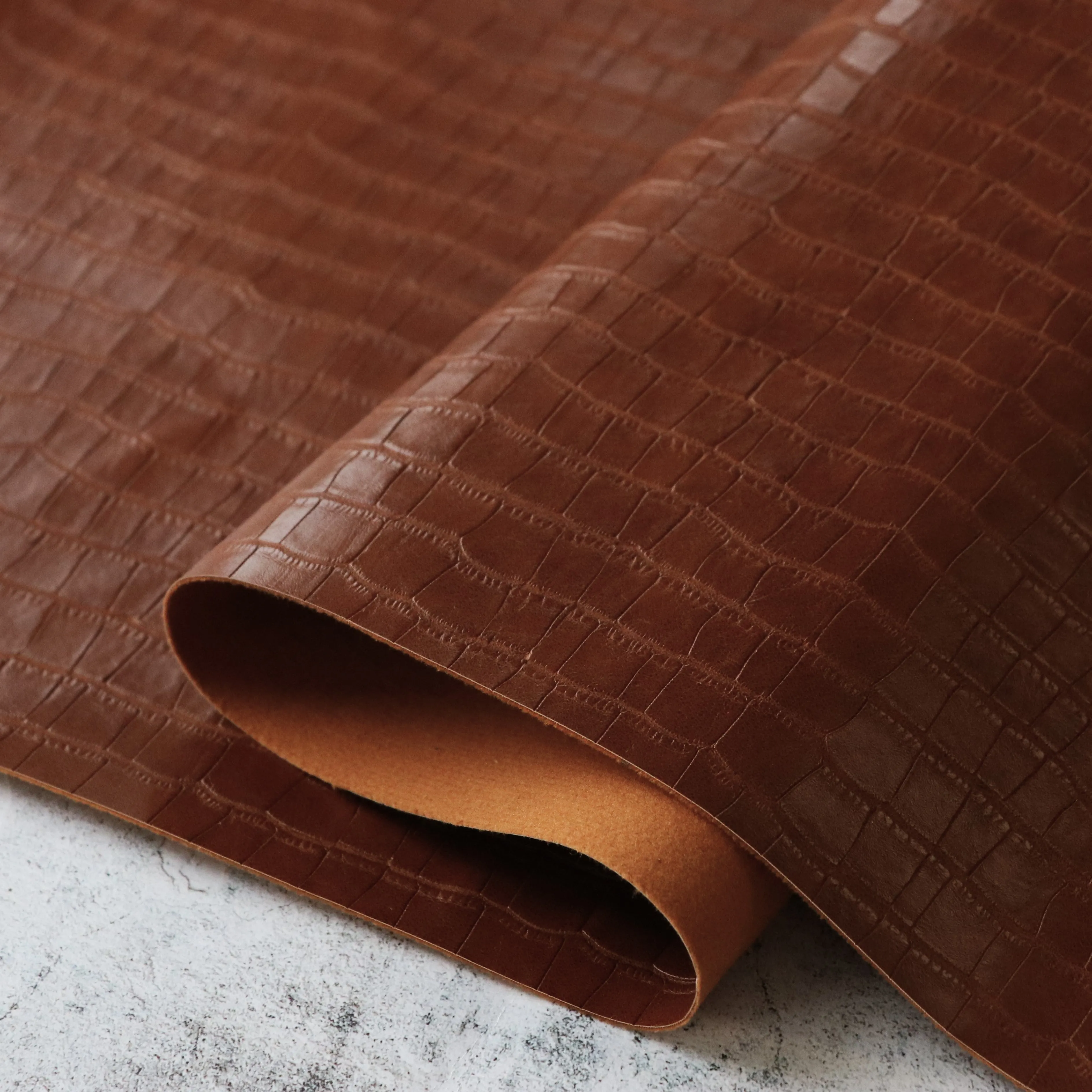 Saddle Brown Crocodile Faux Leather