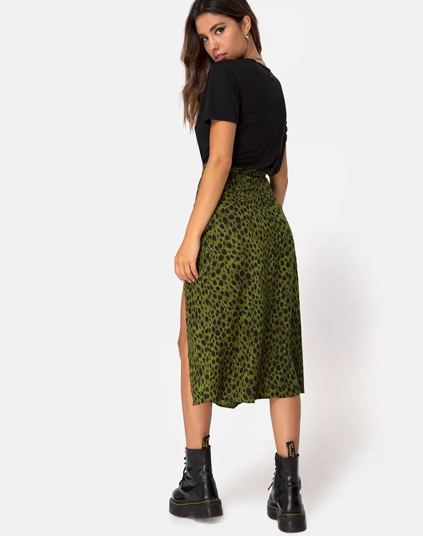 Saika Midi Skirt in Cheetah Khaki