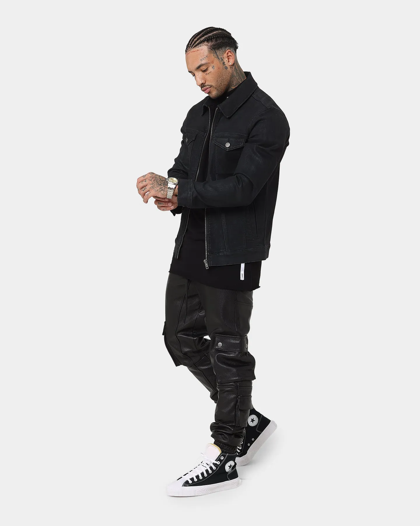 Saint Morta Leather Cargo Jogger Black