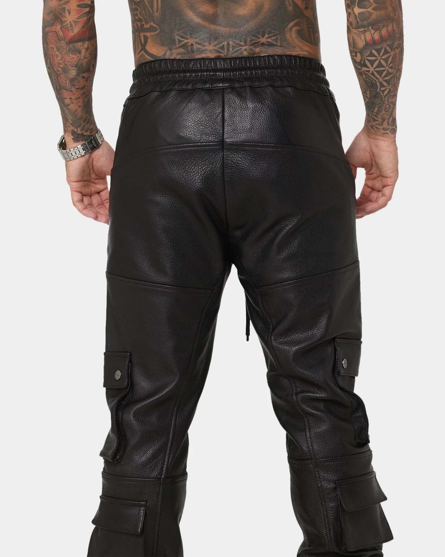 Saint Morta Leather Cargo Jogger Black