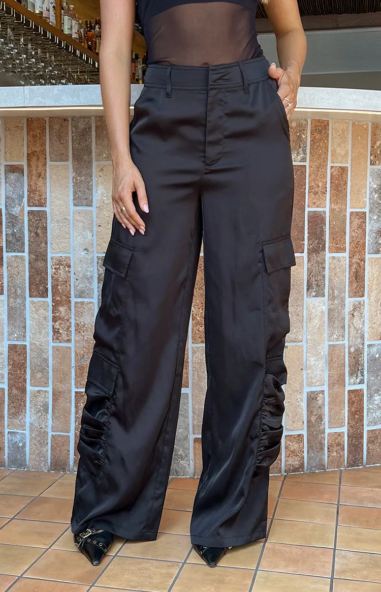 Satin Sapphire Black Cargo Pants