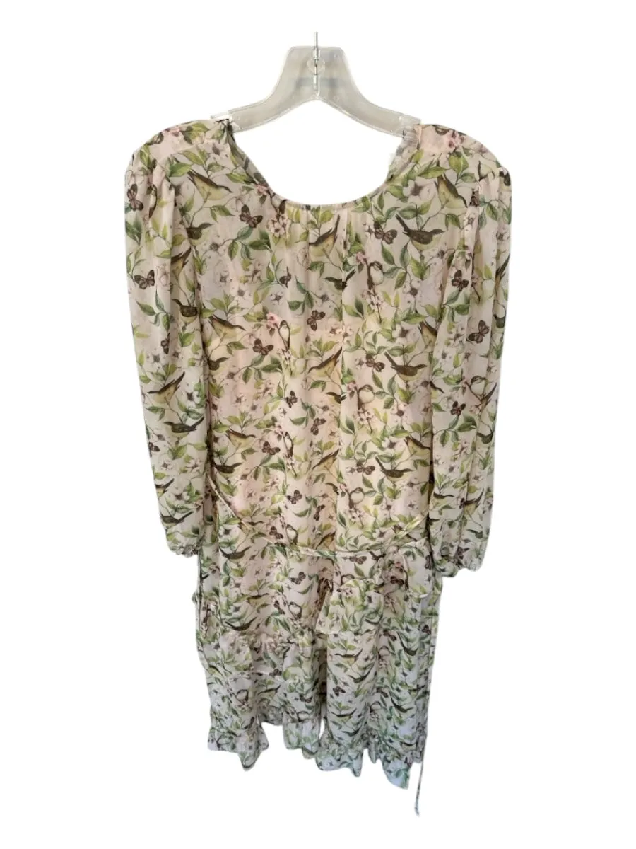 Senlis Size XS Cream & Green Polyester Long Sleeve Birds Slip Incl Dress