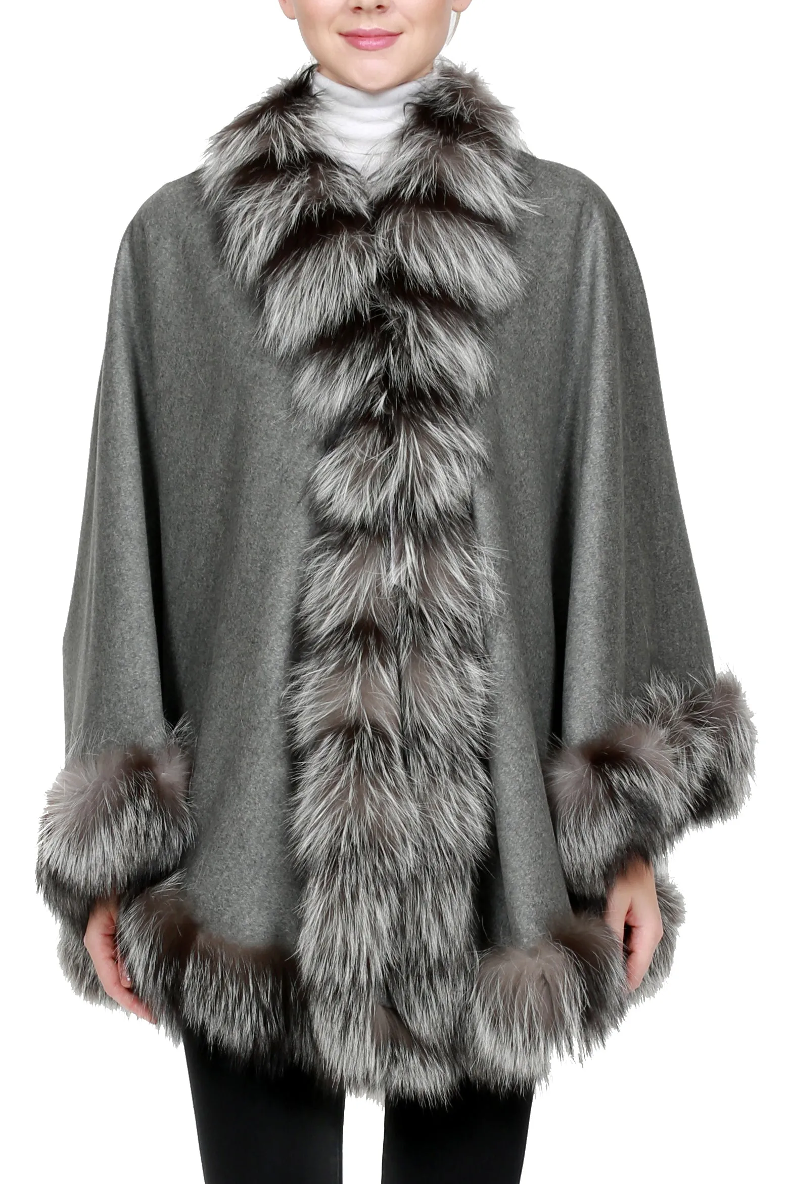 SHERIDAN- Cashmere Lined Cape with Fox Trim