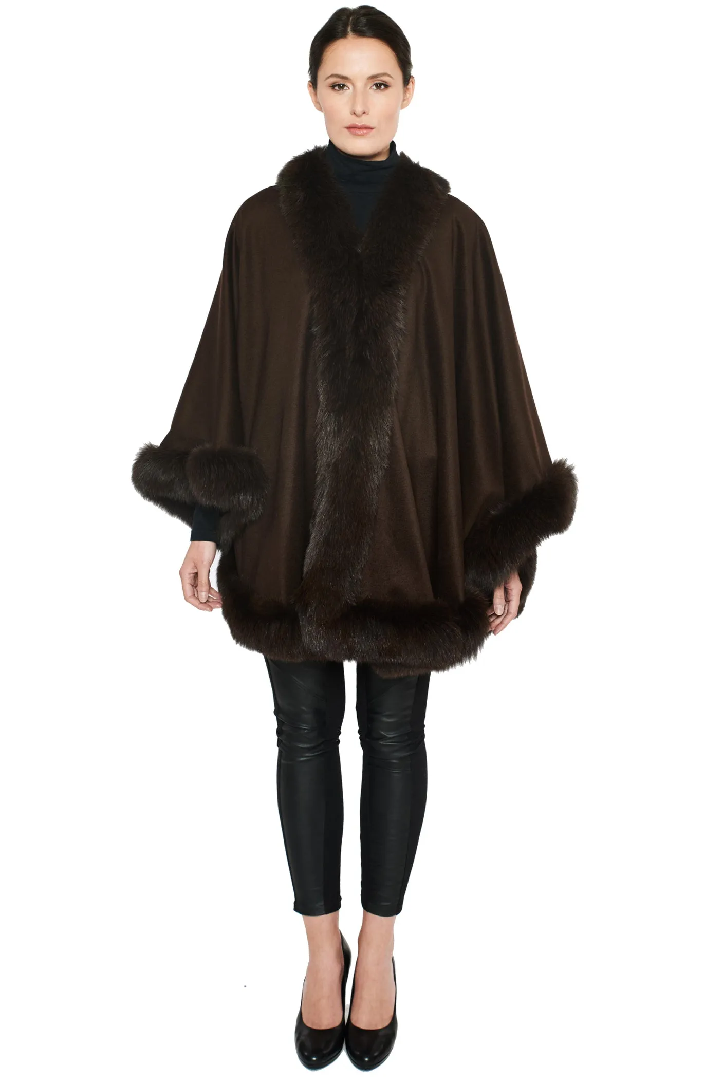 SHERIDAN- Cashmere Lined Cape with Fox Trim