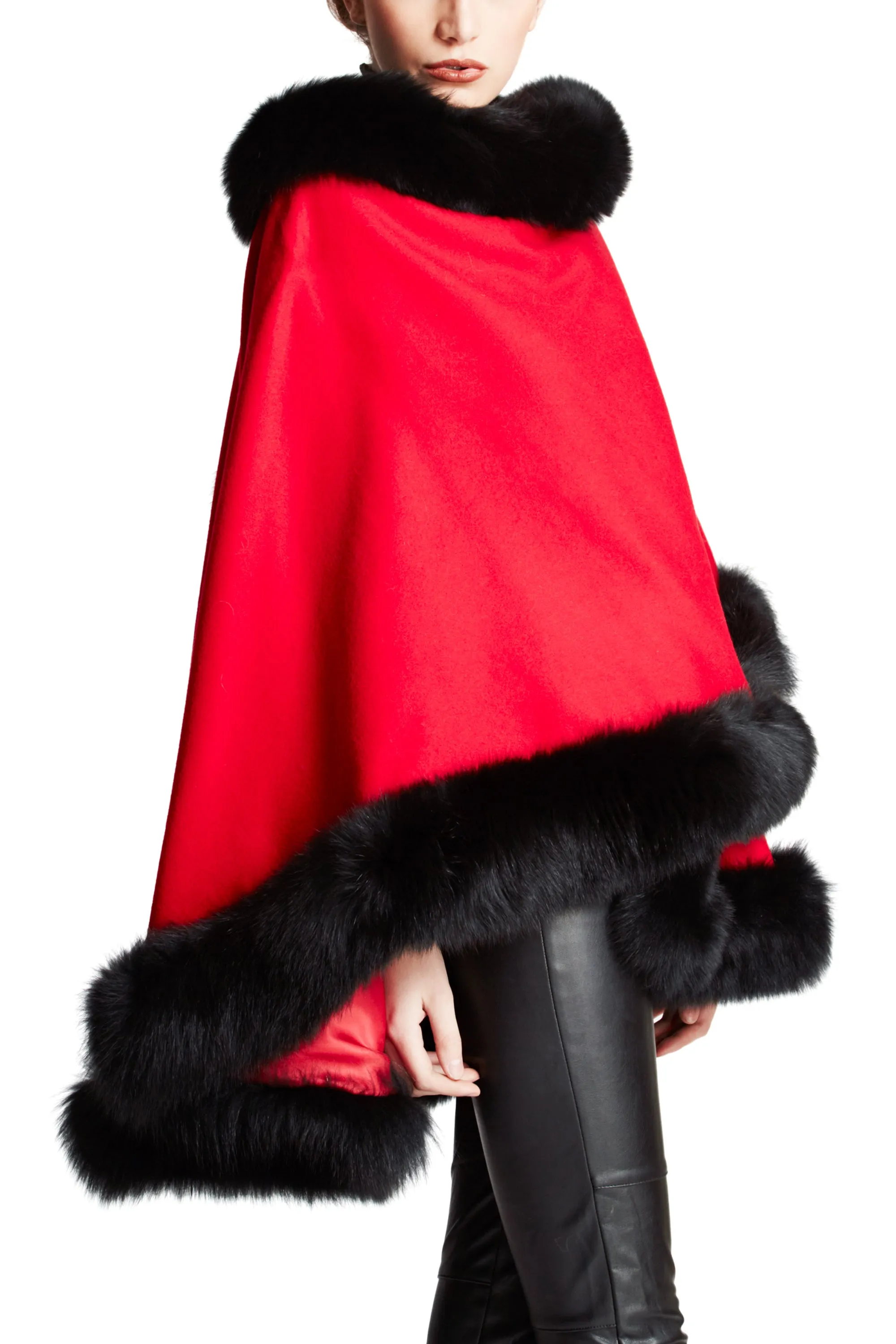 SHERIDAN- Cashmere Lined Cape with Fox Trim