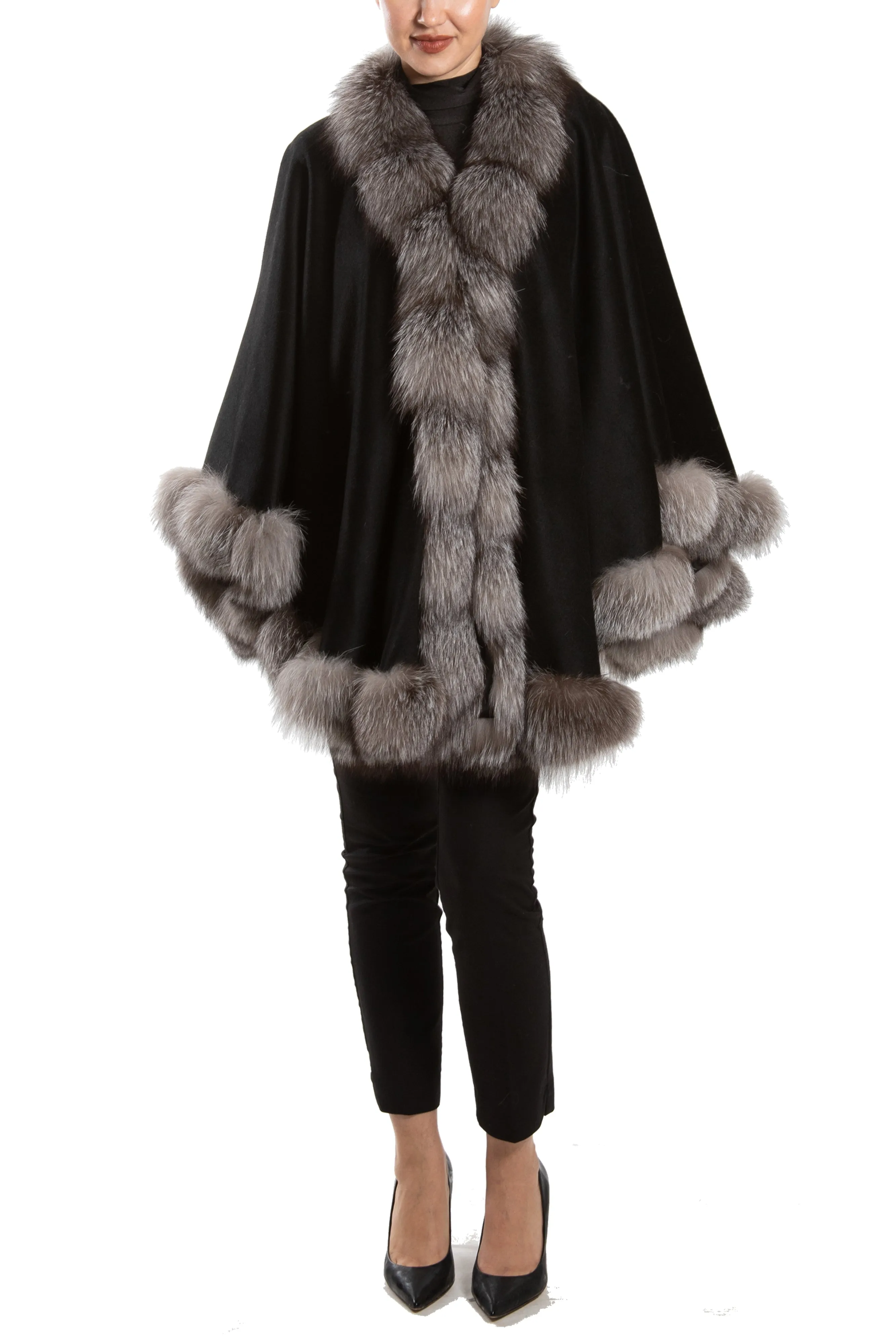 SHERIDAN- Cashmere Lined Cape with Fox Trim