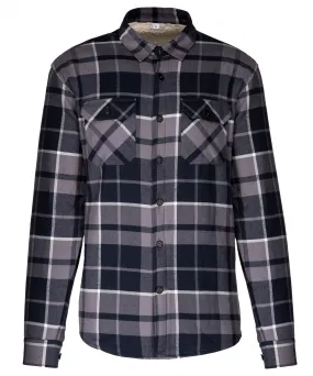 Sherpa-lined checked shirt jacket | Storm Grey/Navy