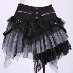 Short Layered Lace and Net Steampunk Skirt