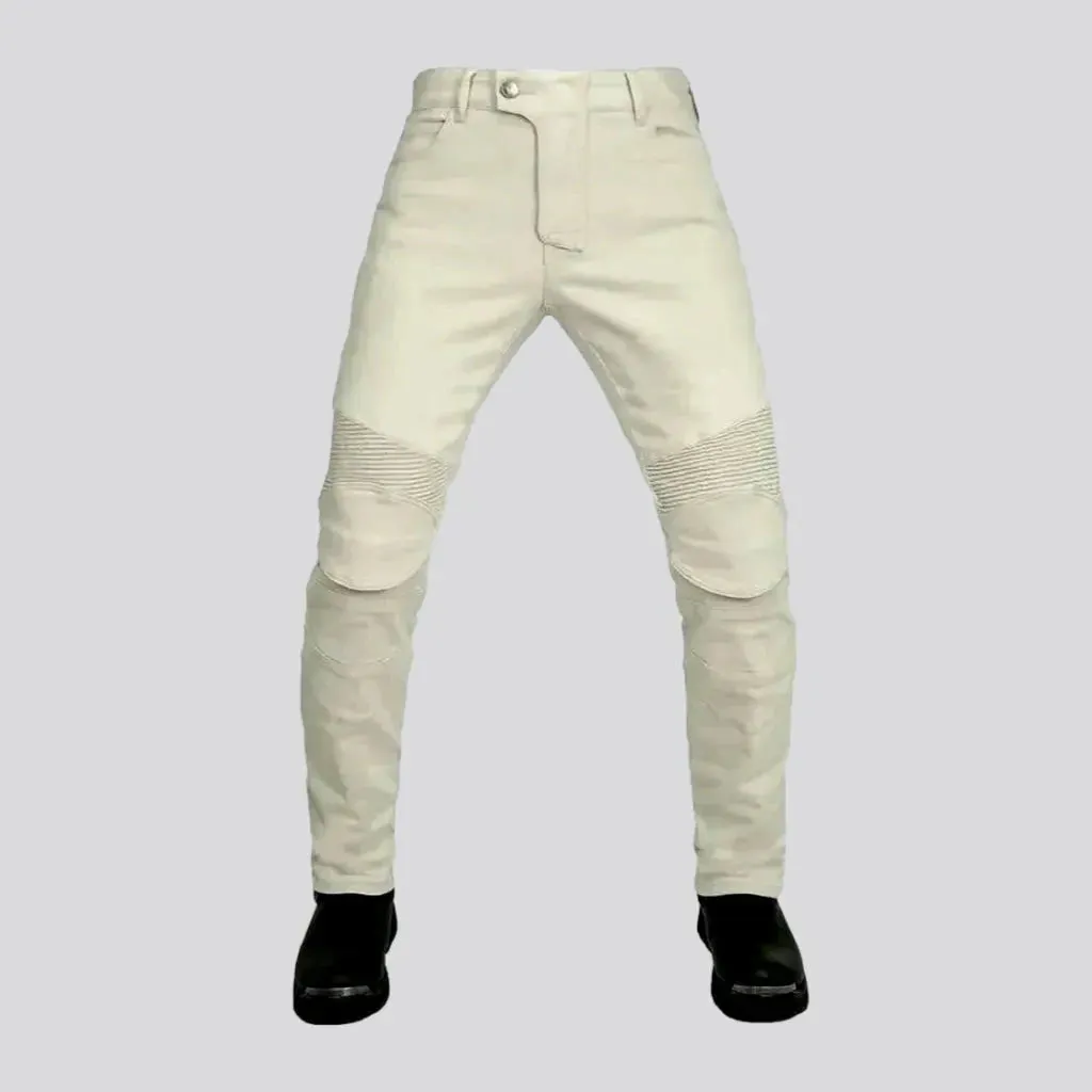 Single-color high rise motorcycle jeans for men