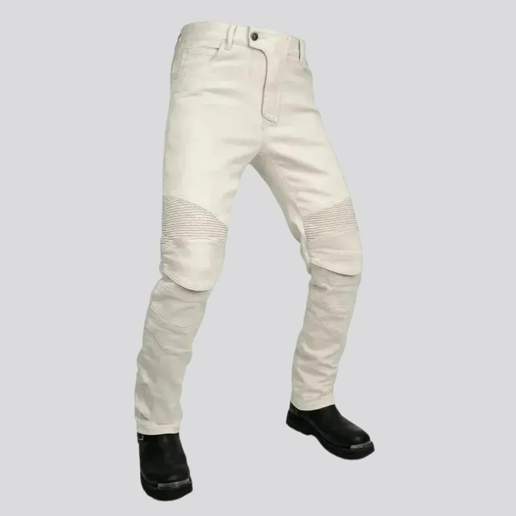 Single-color high rise motorcycle jeans for men