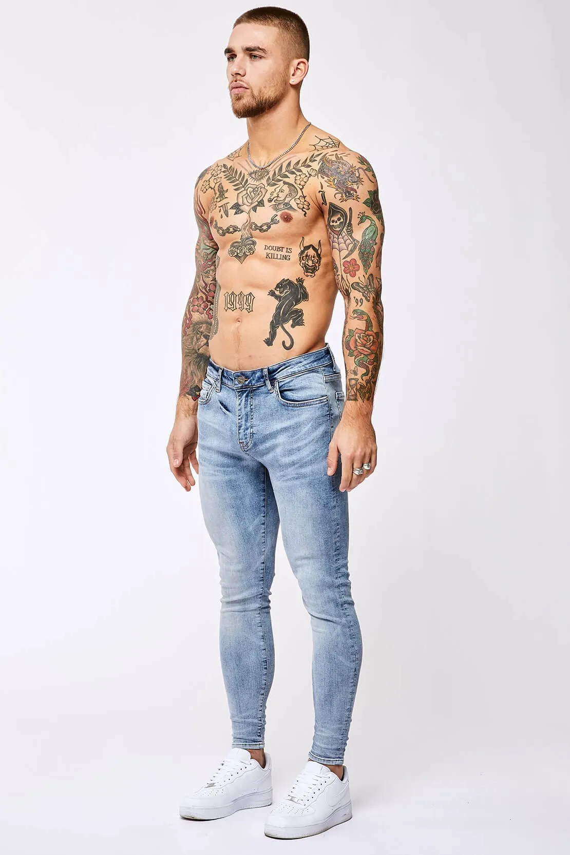 SKINNY FIT JEANS - LIGHT BLUE OVERDYE