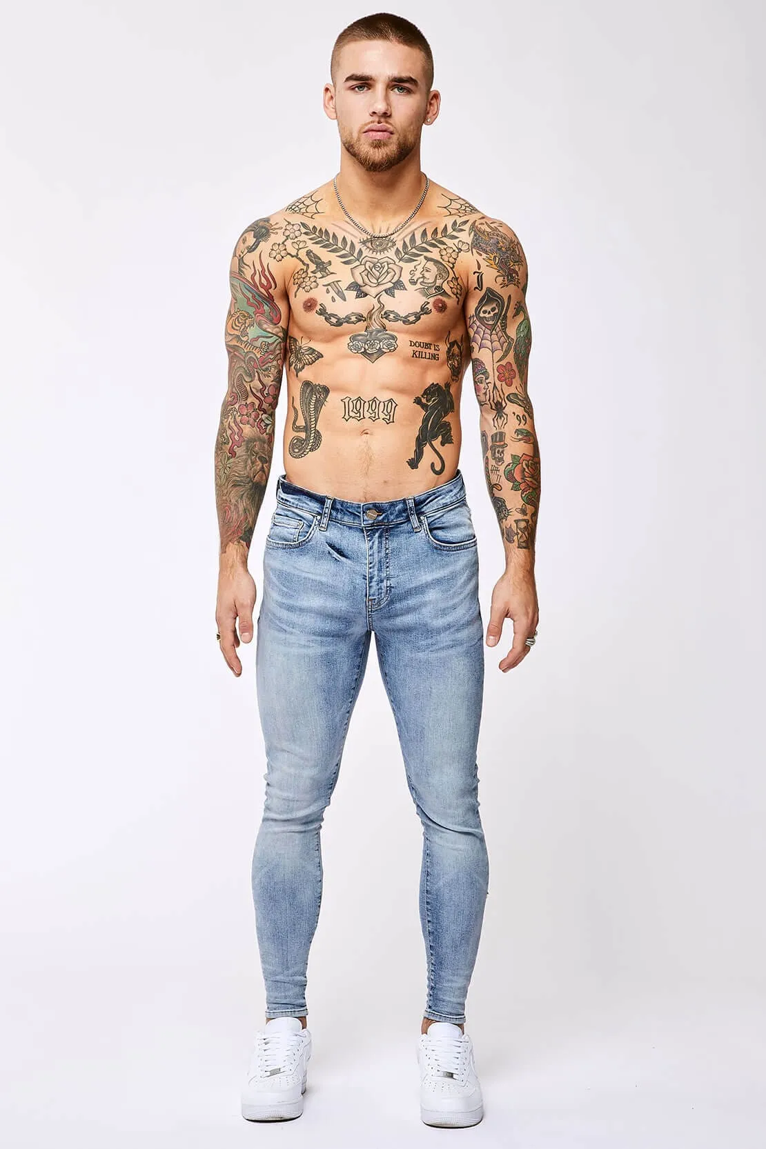 SKINNY FIT JEANS - LIGHT BLUE OVERDYE