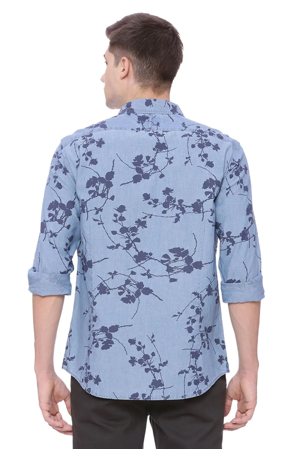 Slim Fit Printed Indigo Shirt