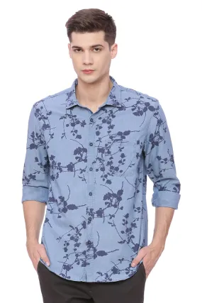 Slim Fit Printed Indigo Shirt