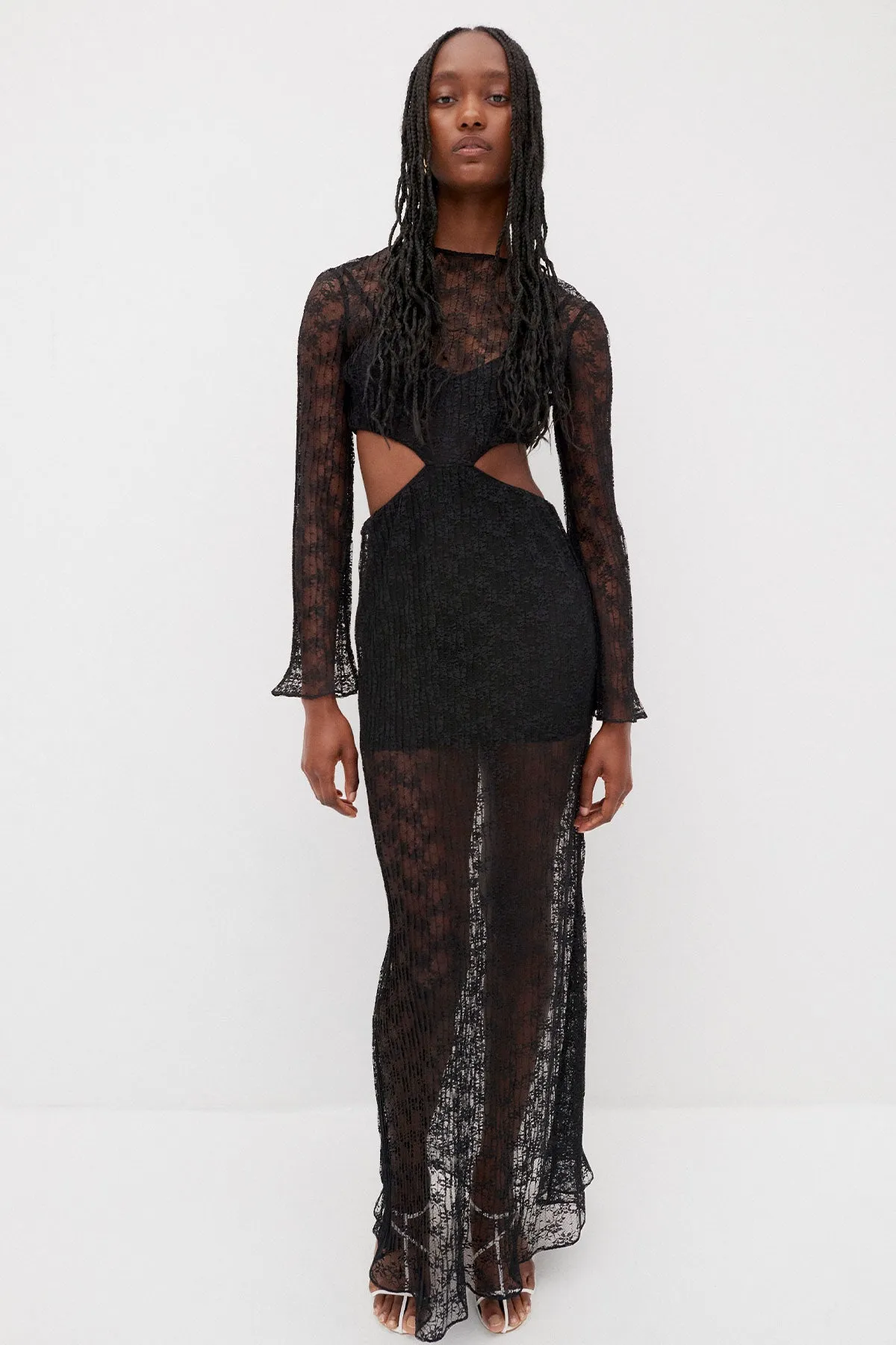 SOL LACE CUT OUT MAXI DRESS - BLACK