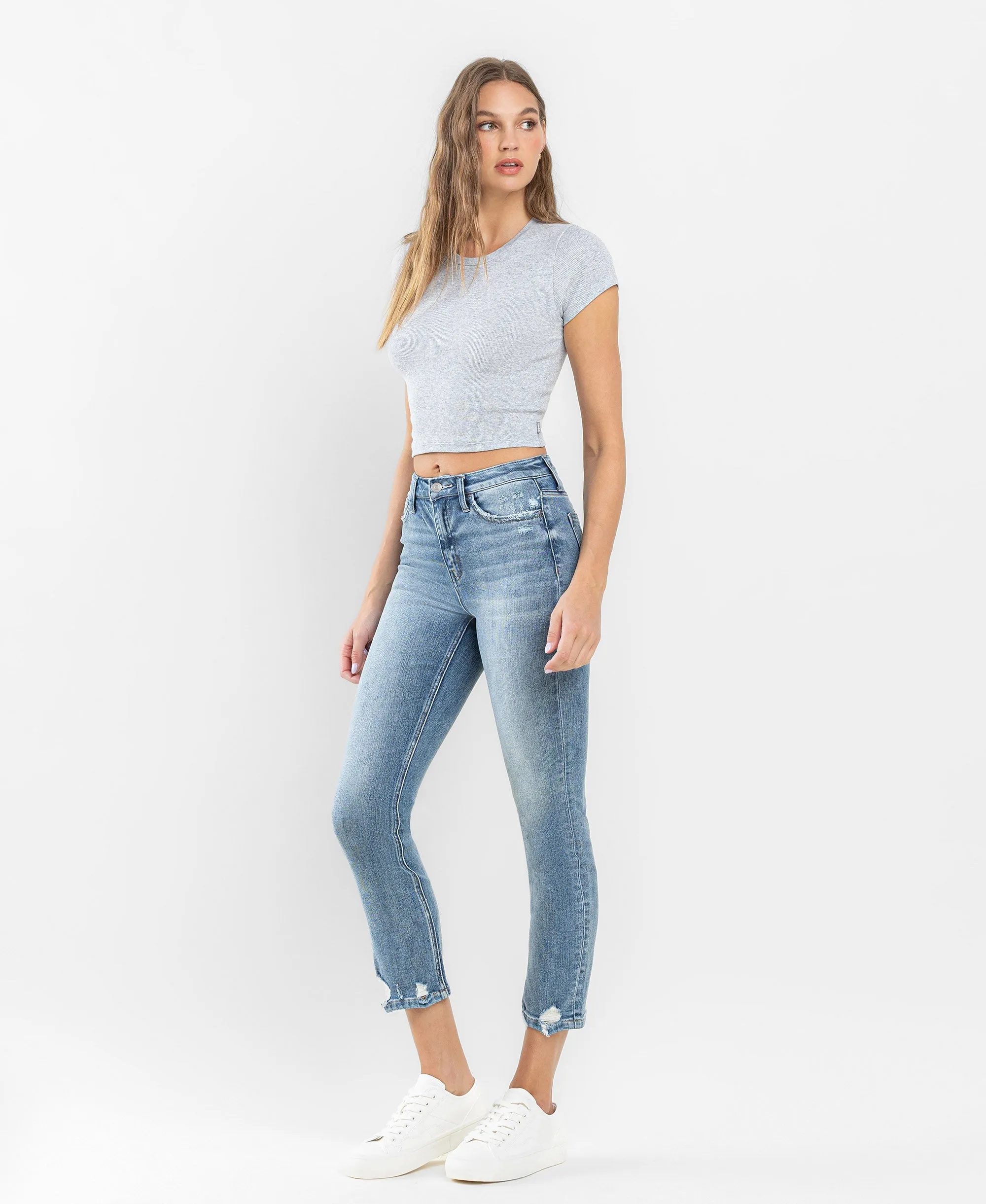 Soundness - High Rise Distressed Crop Slim Straight Jeans