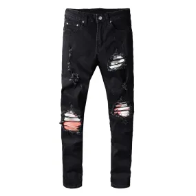 Striped Inner Patchwork Straight Jeans