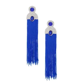 Style Staple Blue Fringe Statement Earrings for Glamour