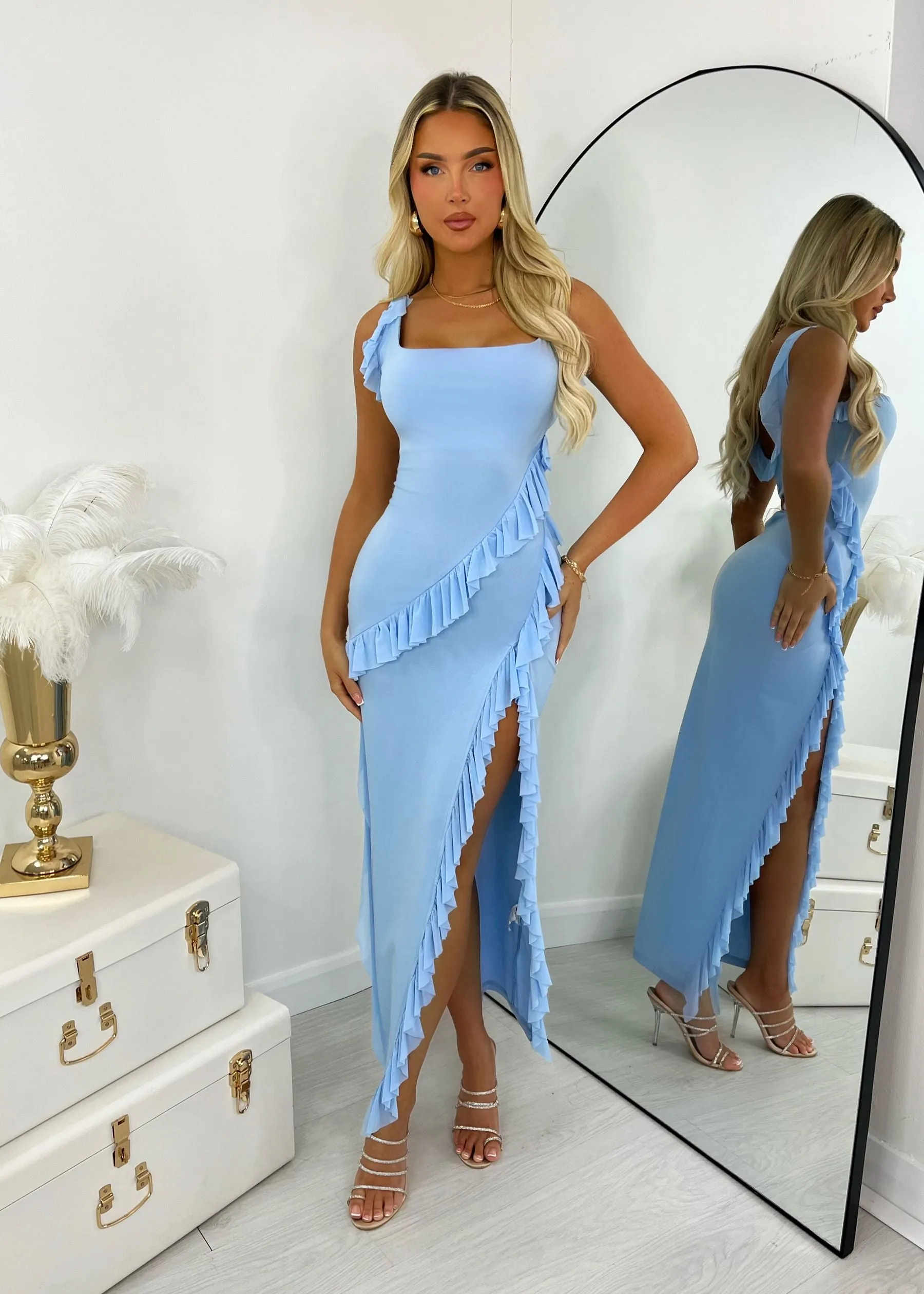 Sweet Intentions Ruffle Maxi Dress - Blue