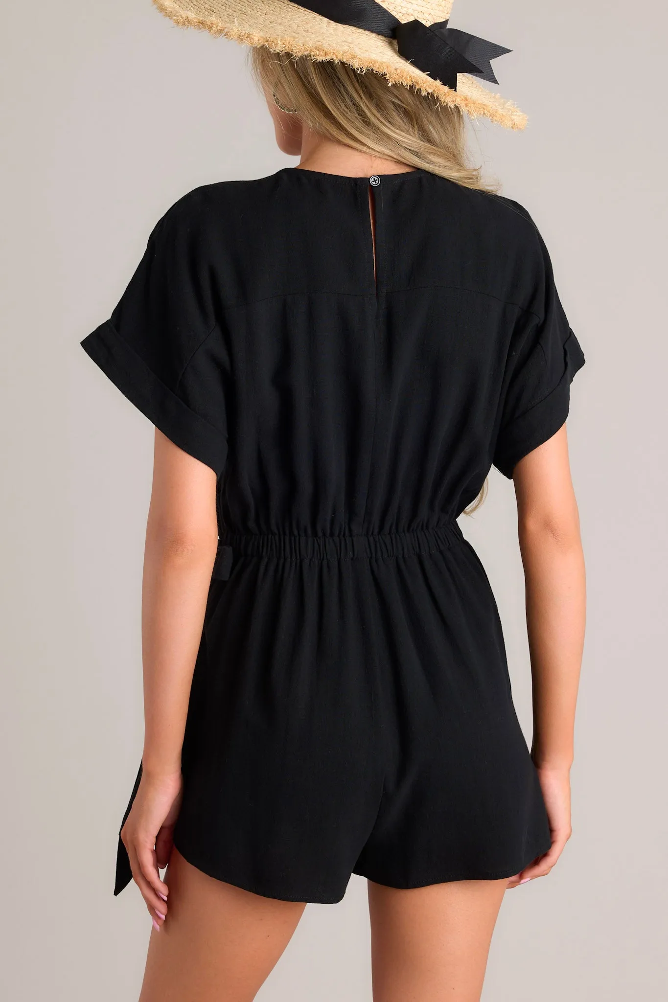 The Simple Life Faux Wrap Black Romper