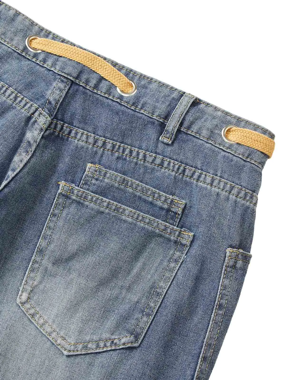 Thesupermade Drawstring Denim Patch Washed Jeans