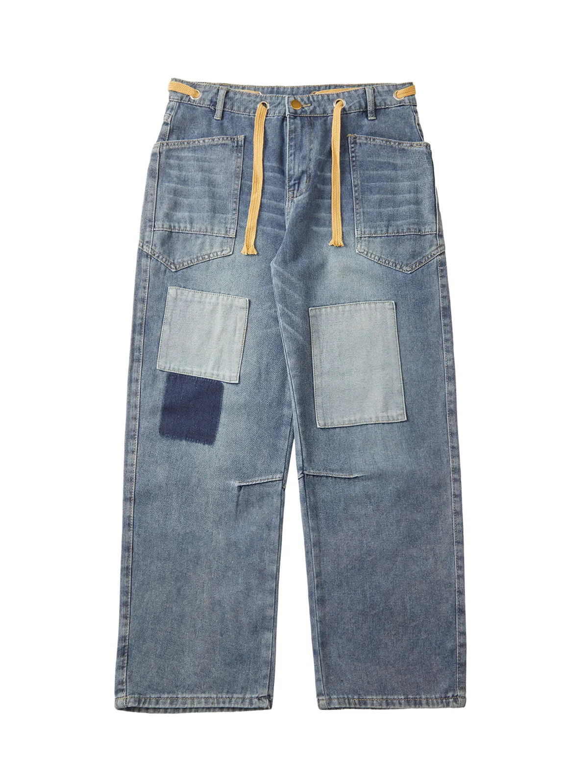 Thesupermade Drawstring Denim Patch Washed Jeans