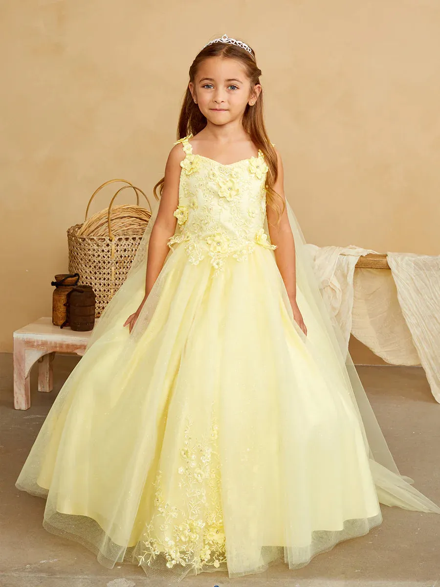 Tip Top 7040 Long Glitter Lace Girls Pageant Dress Formal Flower Girl Gown Detachable Cape