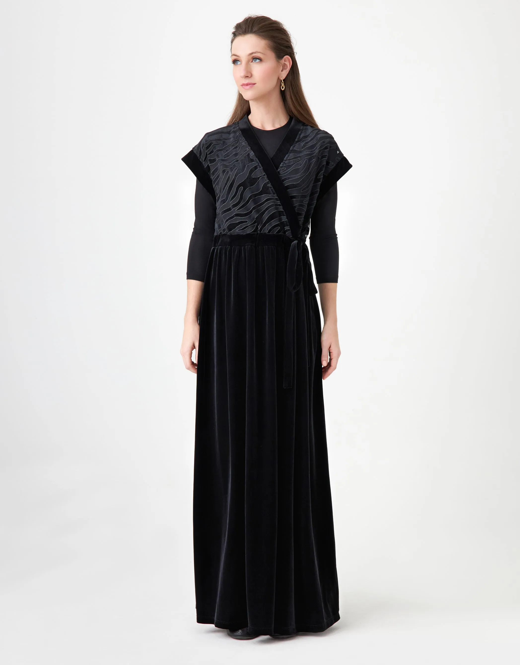 Tulle and Velvet Maxi Dress Shabbos Jumper with Drawstring Tie