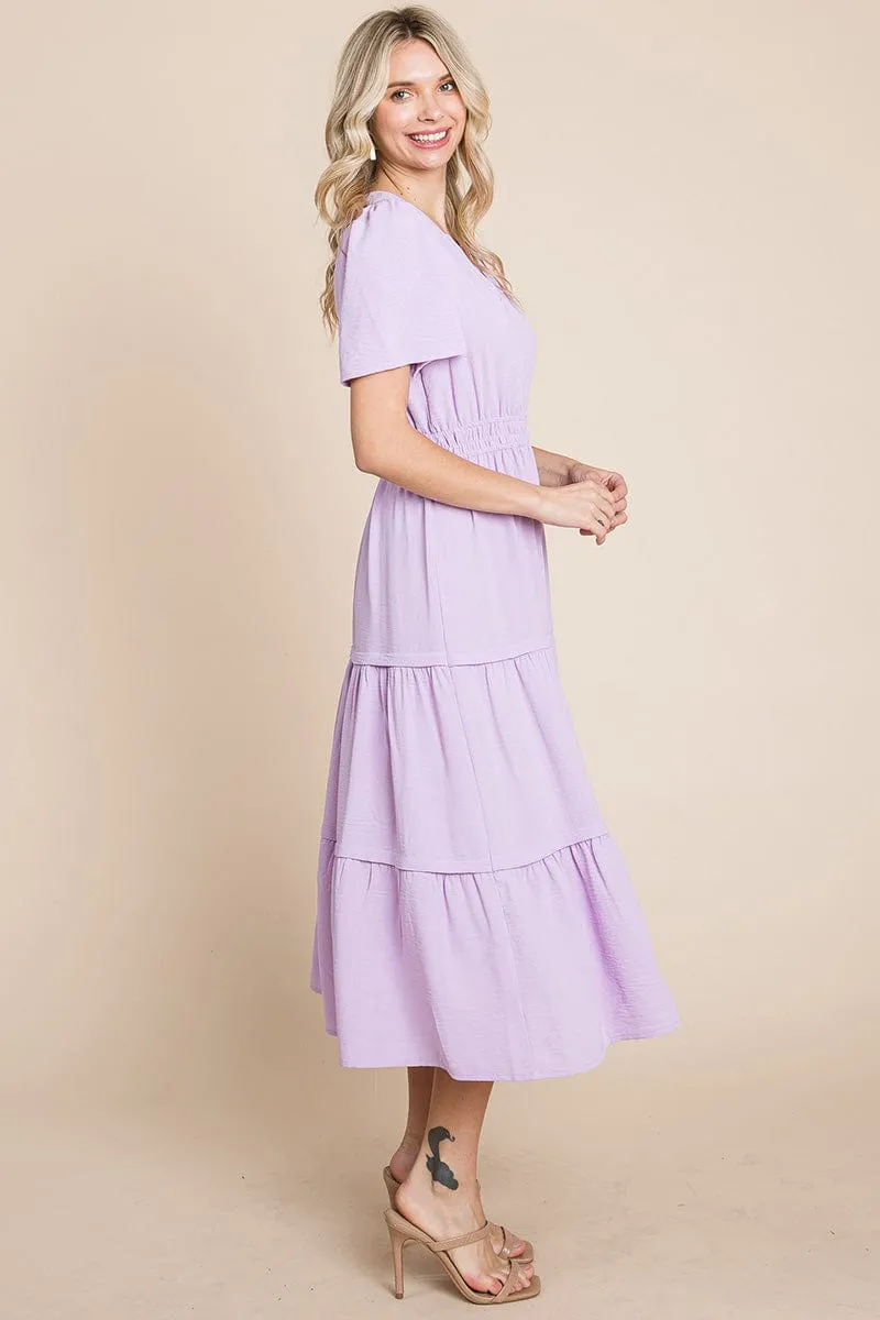 V neck Short Sleeve Layered Maxi Dress