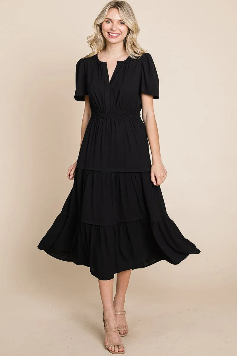 V neck Short Sleeve Layered Maxi Dress