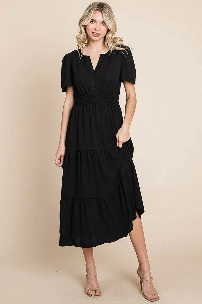 V neck Short Sleeve Layered Maxi Dress