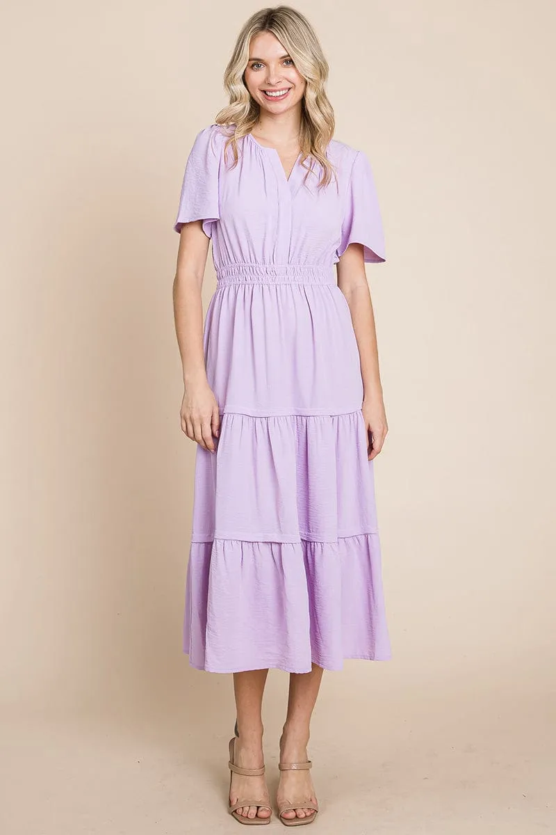 V neck Short Sleeve Layered Maxi Dress