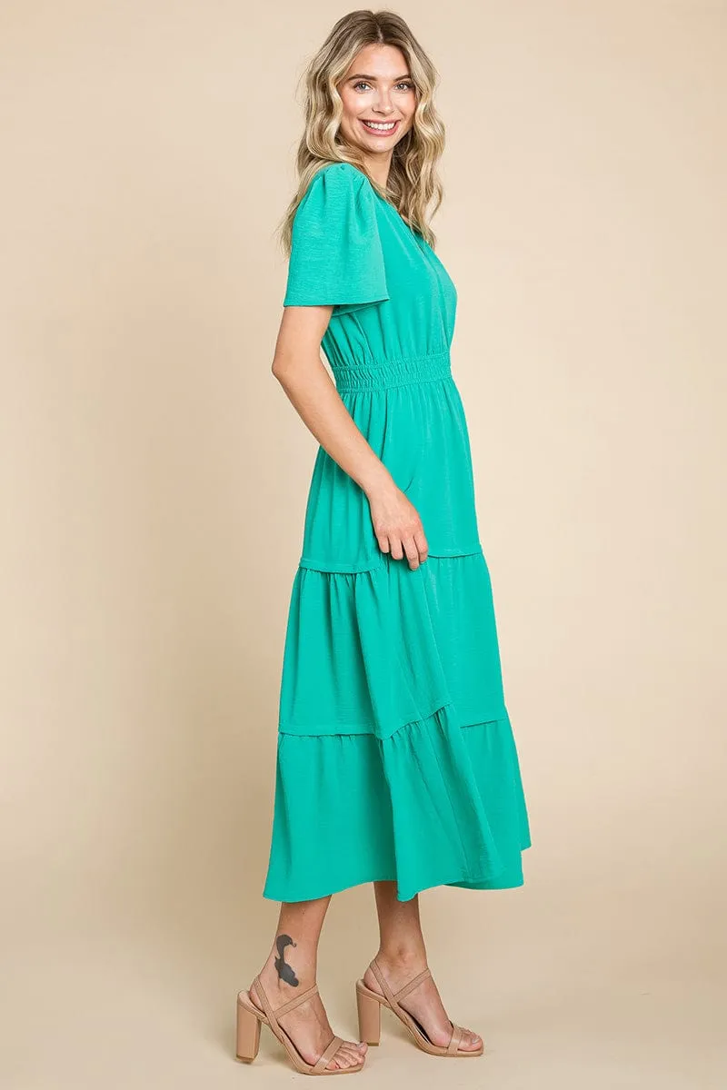 V neck Short Sleeve Layered Maxi Dress