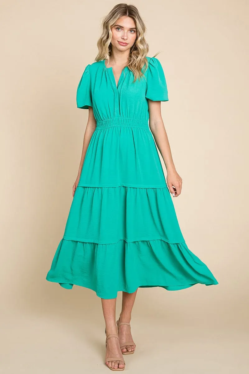 V neck Short Sleeve Layered Maxi Dress