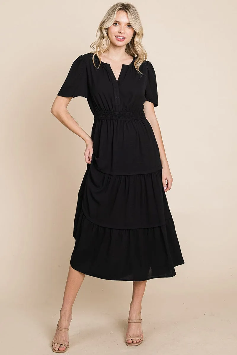 V neck Short Sleeve Layered Maxi Dress