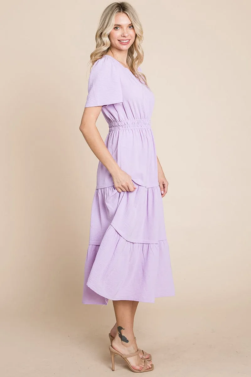 V neck Short Sleeve Layered Maxi Dress