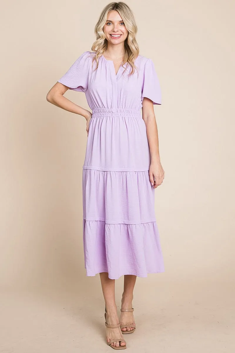 V neck Short Sleeve Layered Maxi Dress