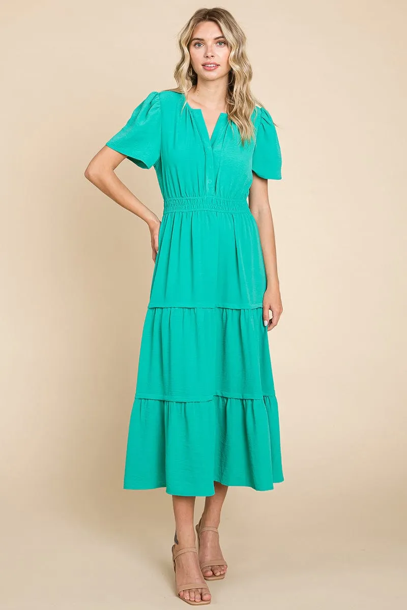 V neck Short Sleeve Layered Maxi Dress