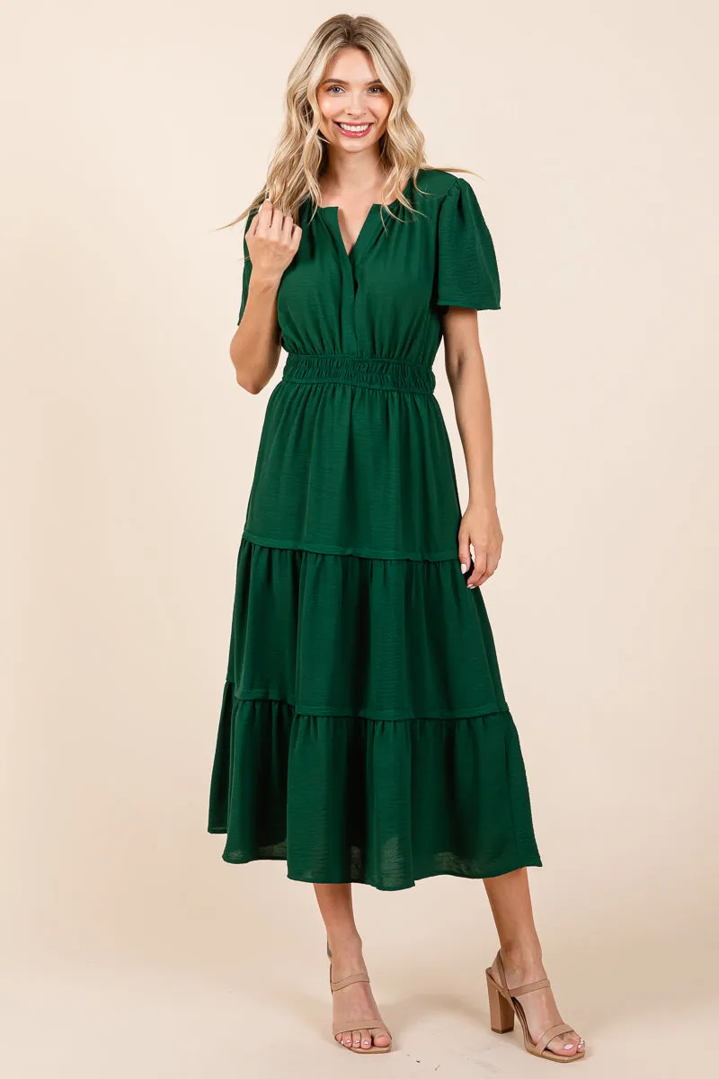 V neck Short Sleeve Layered Maxi Dress