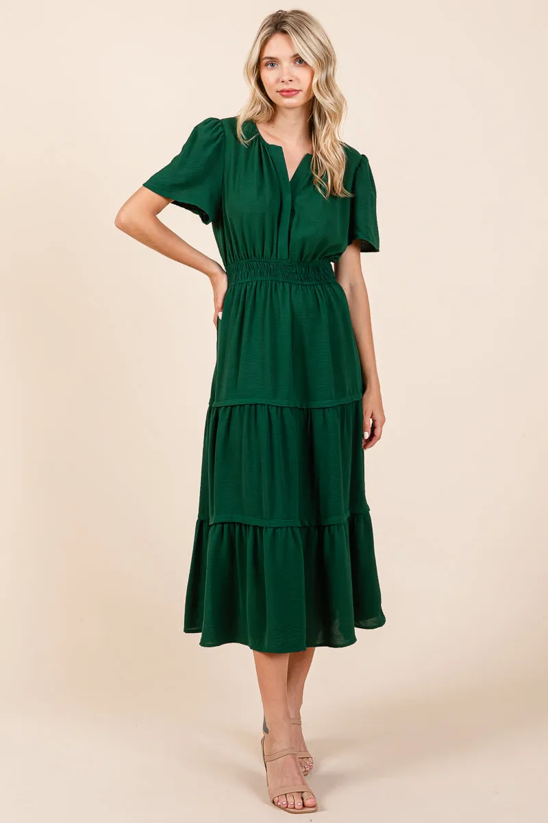 V neck Short Sleeve Layered Maxi Dress