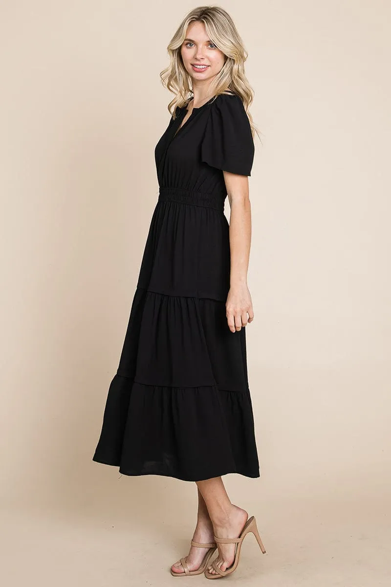 V neck Short Sleeve Layered Maxi Dress