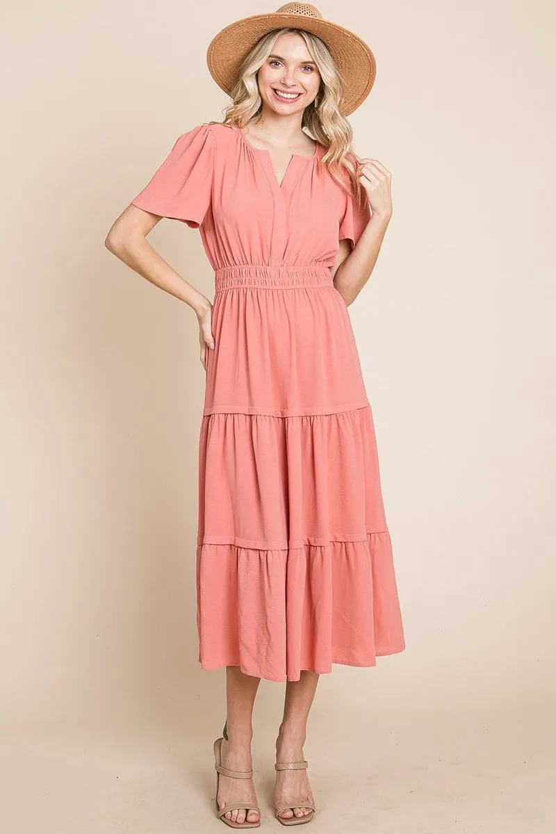 V neck Short Sleeve Layered Maxi Dress