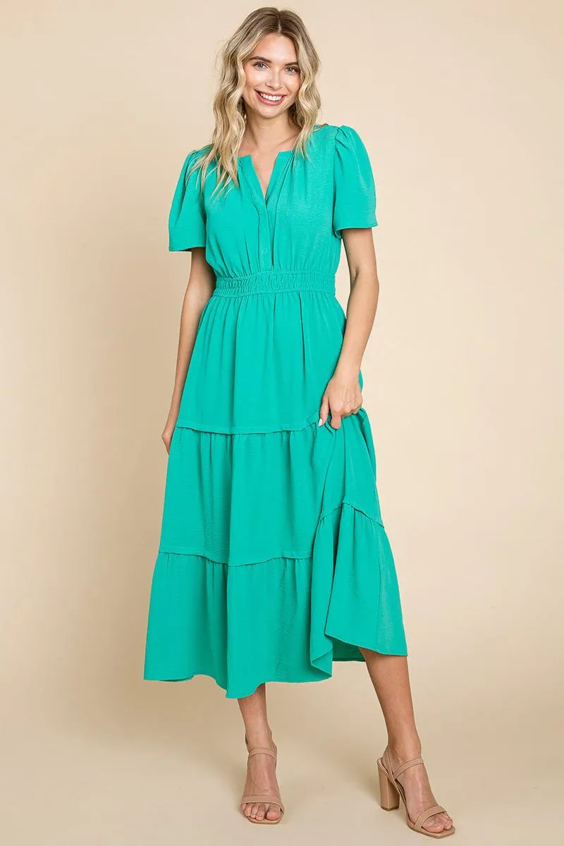 V neck Short Sleeve Layered Maxi Dress