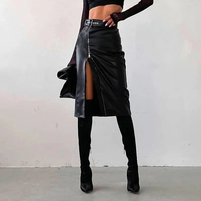 Vampira PU Leather High Waist Pencil Skirt