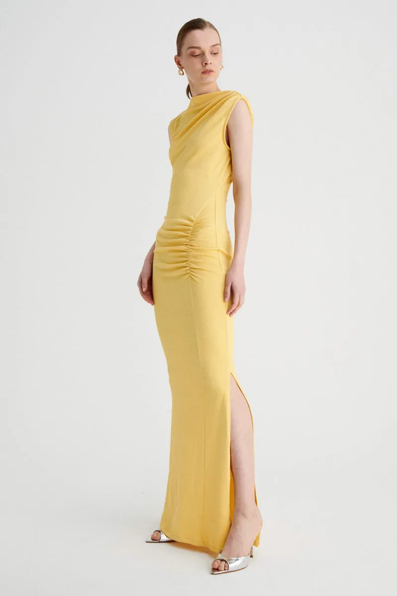 Vega Rouched Midi Dress - Butter