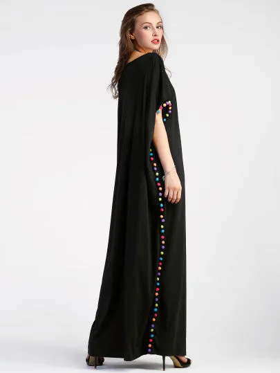 “Vibing” Boho Long pom pom maxi dress