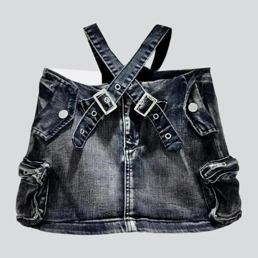 Vintage belted-waistline jean skort